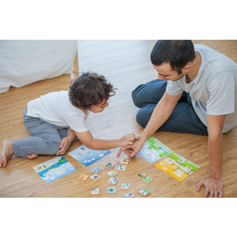 Kid playing PlanToys Seasonal Bingo