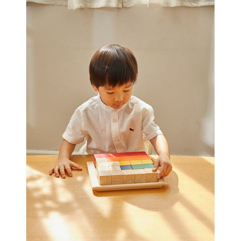 Kid playing PlanToys Colored Counting Blocks - Unit Plus