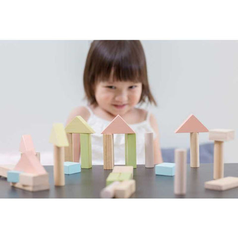 Kid playing PlanToys 40 Unit Blocks - Pastel Series