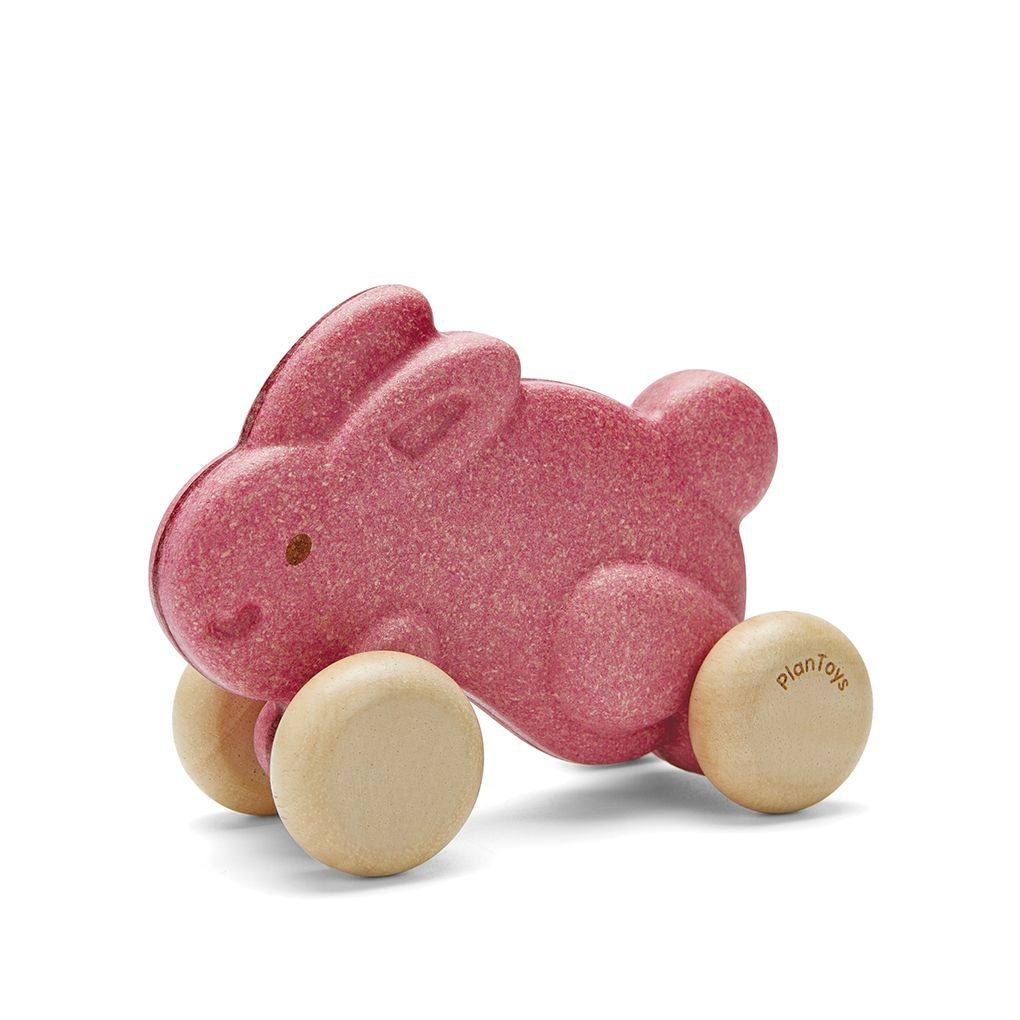 PlanToys pink Push Along Bunny wooden toy