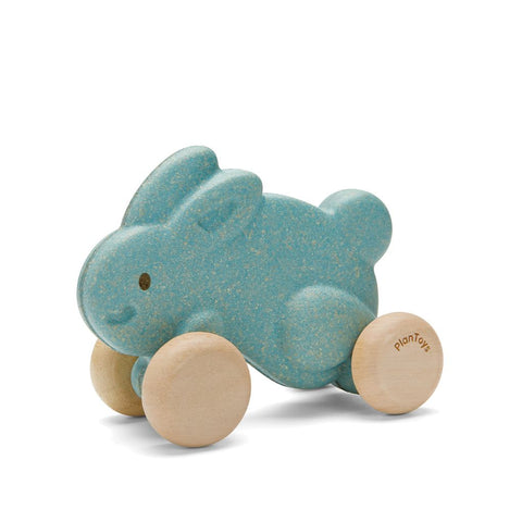 PlanToys blue Push Along Bunny wooden toy