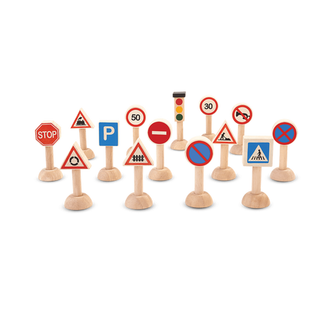 PlanToys Set Of Traffic Signs & Lights wooden toy