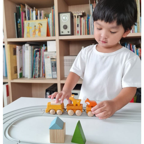 Kid playing PlanToys Classic Train