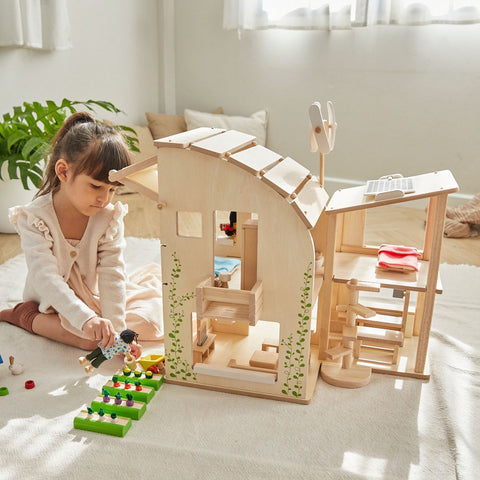 Green Dollhouse With Furniture