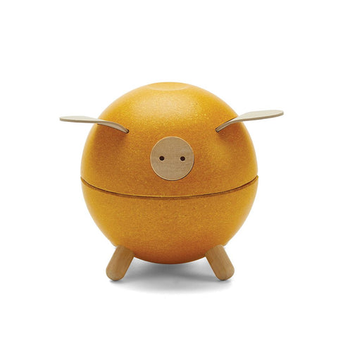 PlanToys yellow Piggy Bank wooden material