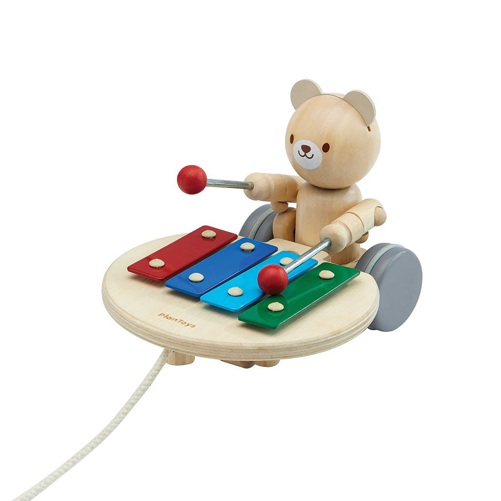 PlanToys Pull Along Musical Bear wooden toy