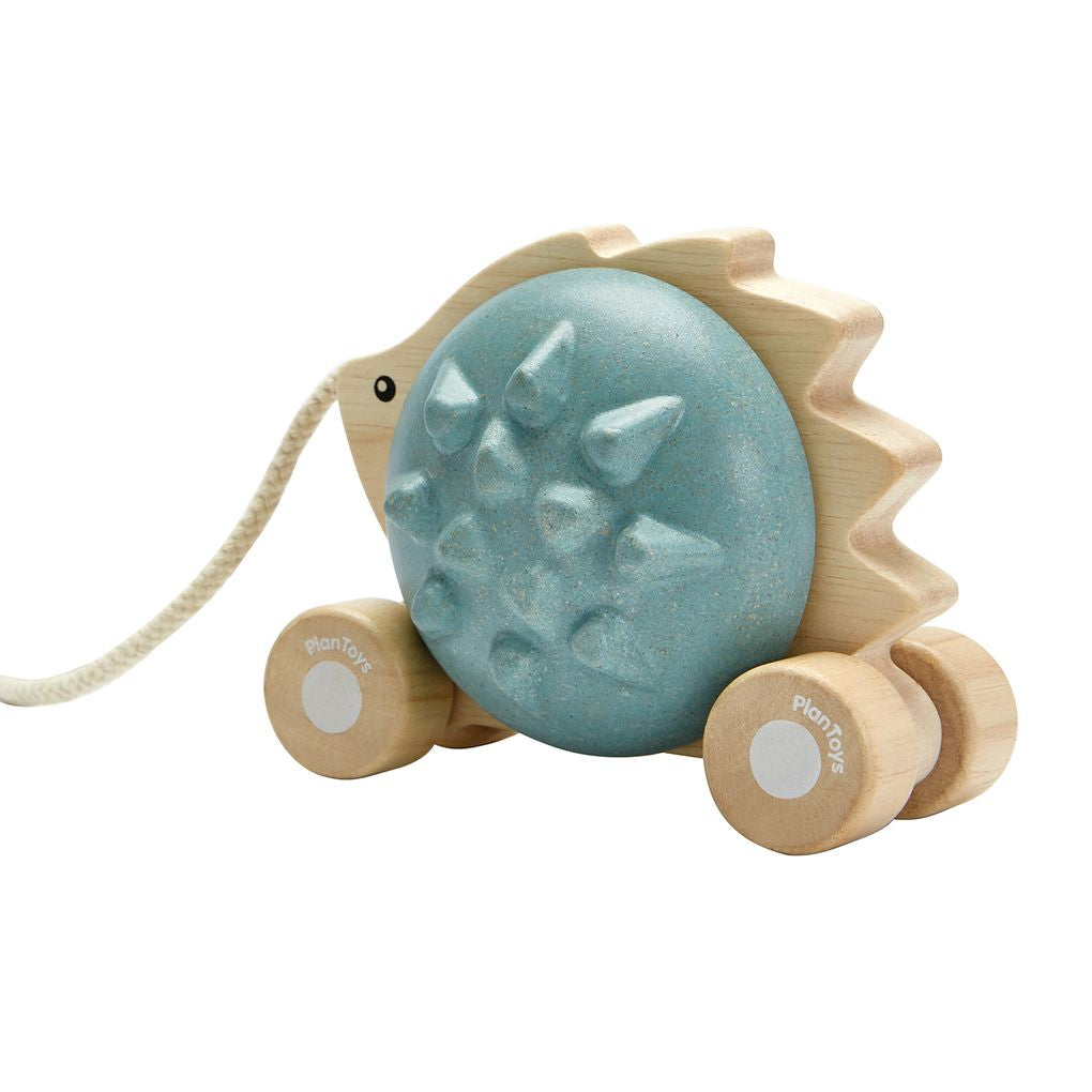 PlanToys blue Pull Along - Hedgehog wooden toy