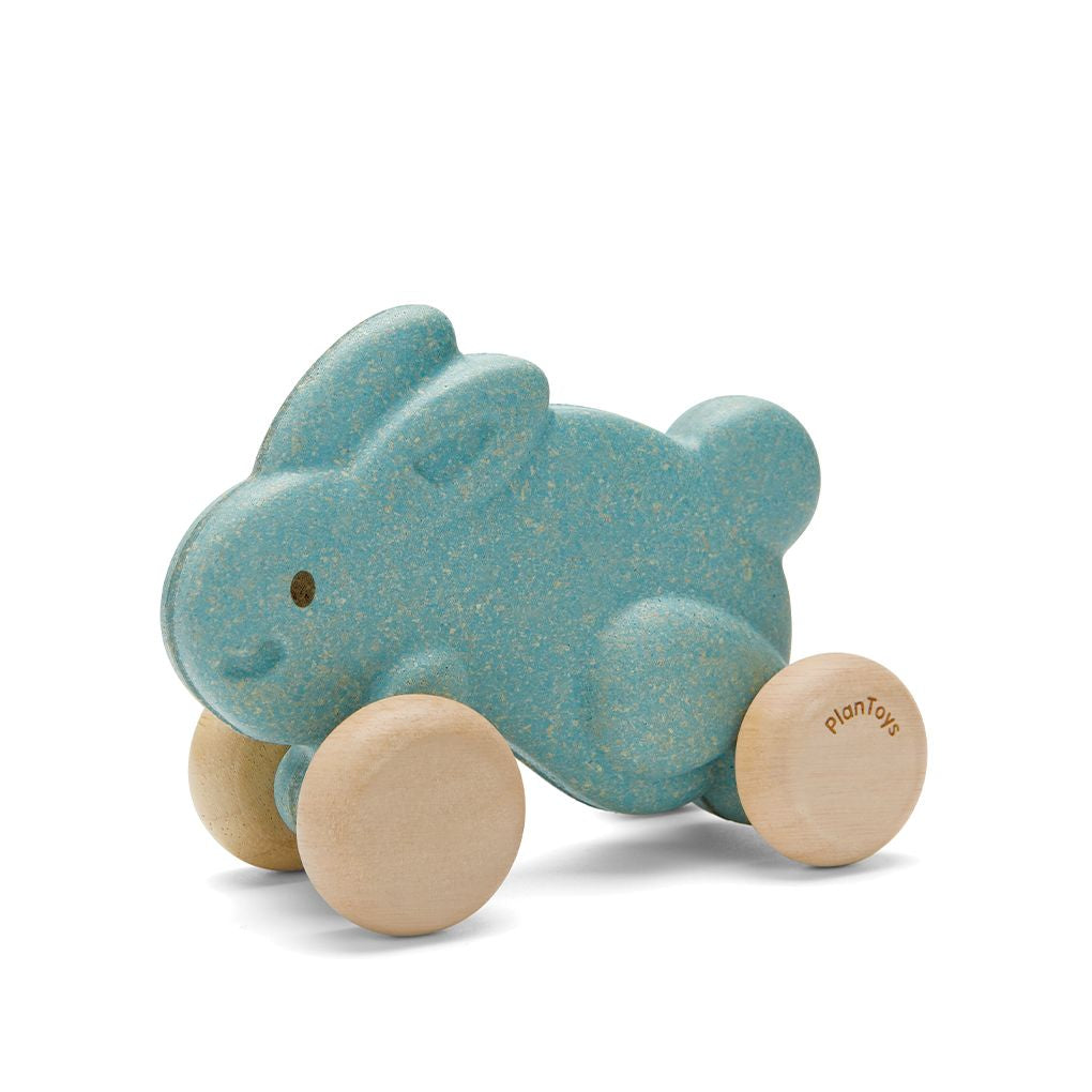 PlanToys blue Push Along Bunny wooden toy