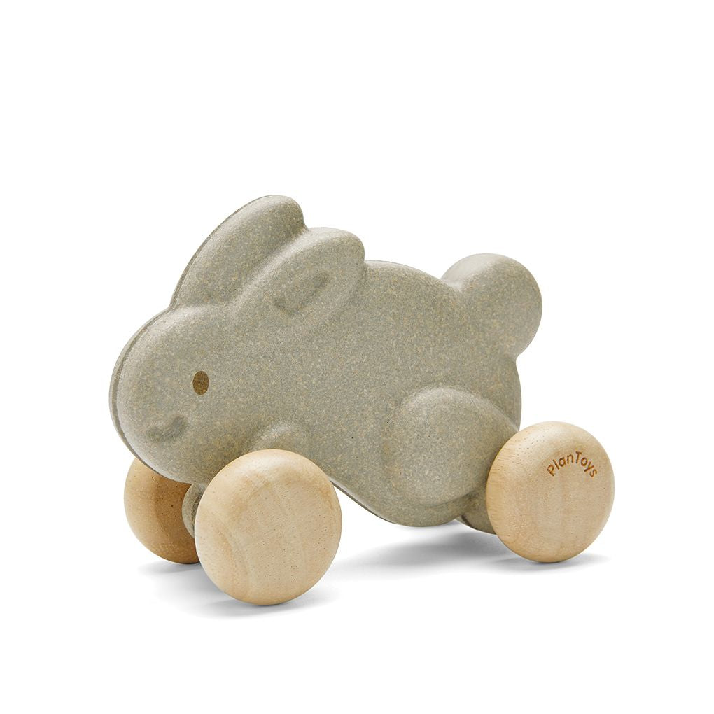 PlanToys grey Push Along Bunny wooden toy