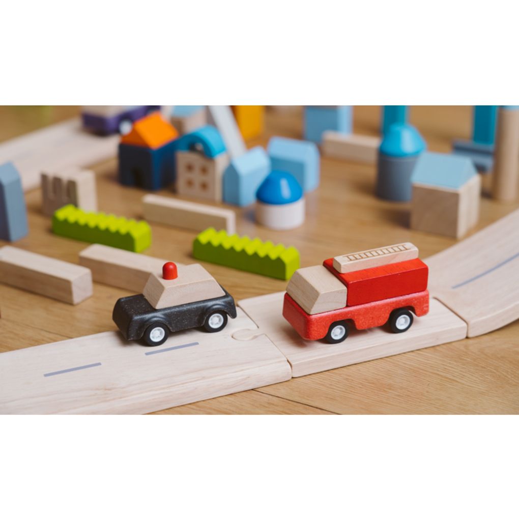 PlanToys Police Car and Fire Truck wooden toy