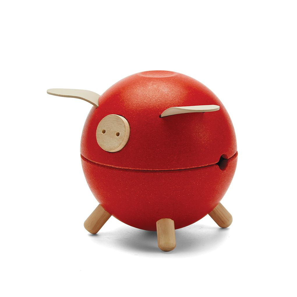 PlanToys red Piggy Bank wooden material