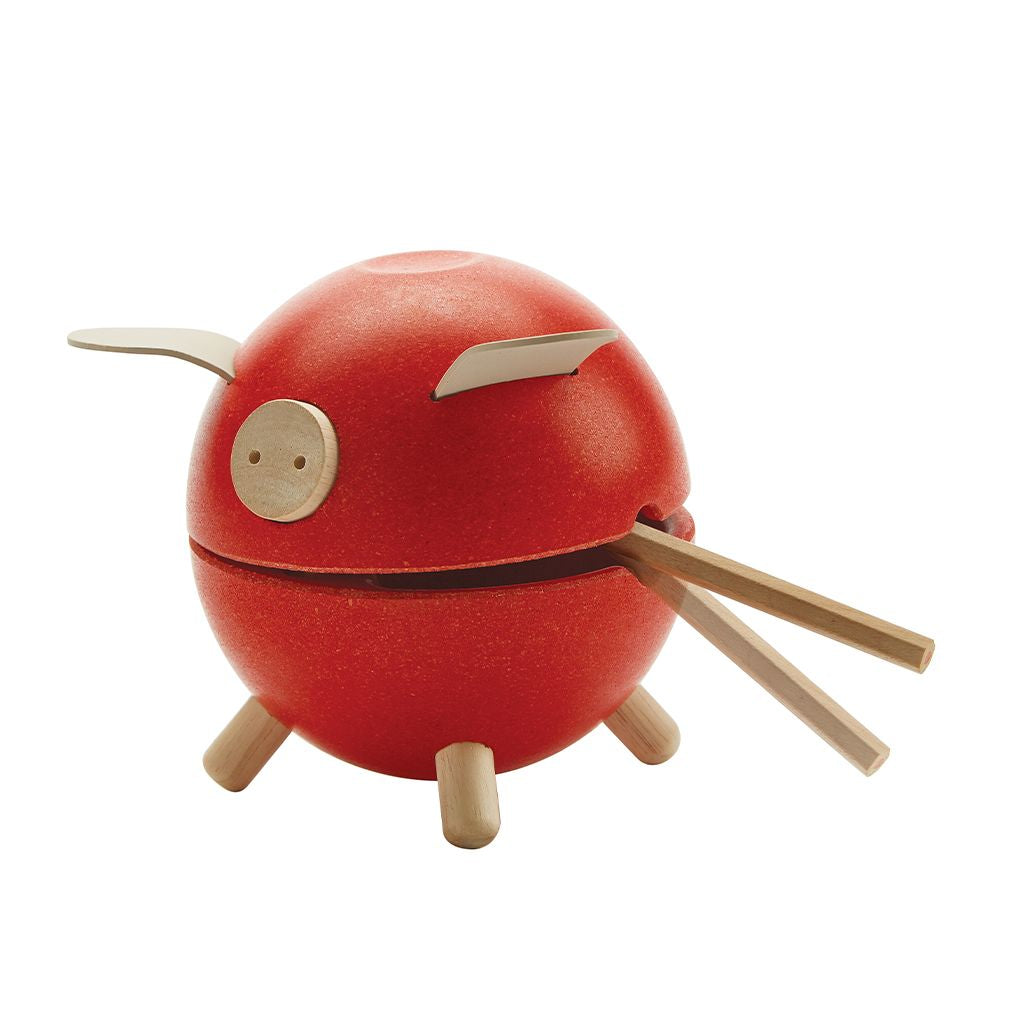 PlanToys red Piggy Bank wooden material